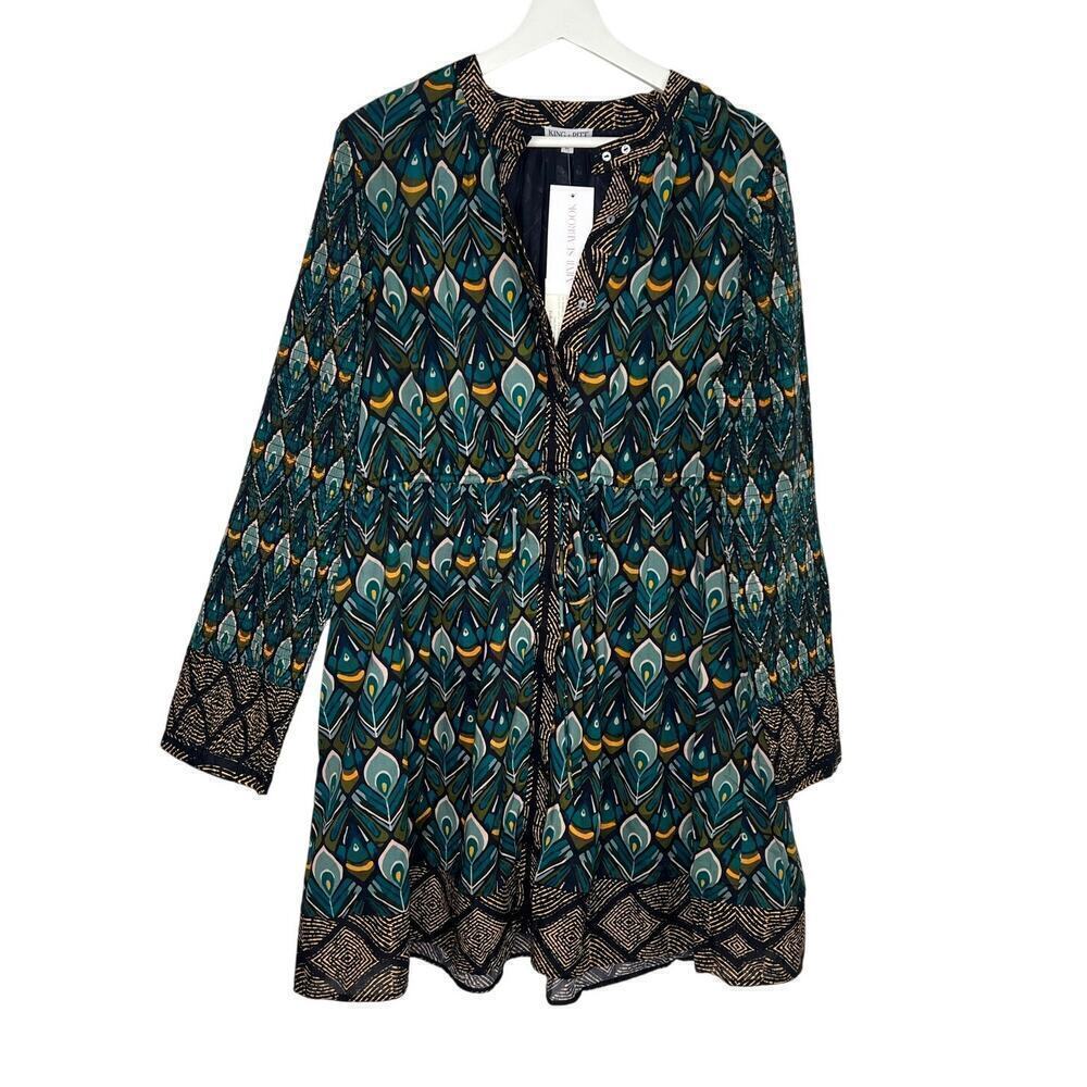 Mimi Seabrook King + Pitt NWT Catherine Peacock Print Dress Women's Size L